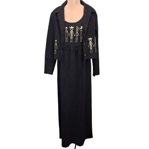 Alexandra Lee Womens Black Tan Stick Figure Graphic Maxi Dress and Jacket Set 10